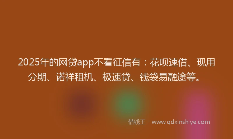 2025年的网贷app不看征信有：花呗速借、现用分期、诺祥租机、极速贷、钱袋易融途等。
