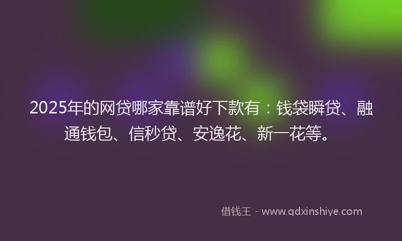 2025年的网贷哪家靠谱好下款有：钱袋瞬贷、融通钱包、信秒贷、安逸花、新一花等。