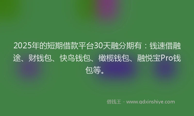 2025年的短期借款平台30天融分期有：钱速借融途、财钱包、快鸟钱包、橄榄钱包、融悦宝Pro钱包等。