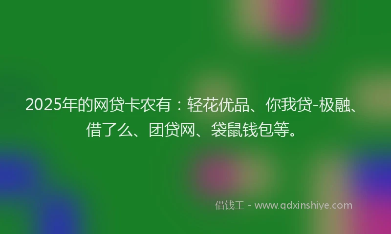 2025年的网贷卡农有：轻花优品、你我贷-极融、借了么、团贷网、袋鼠钱包等。