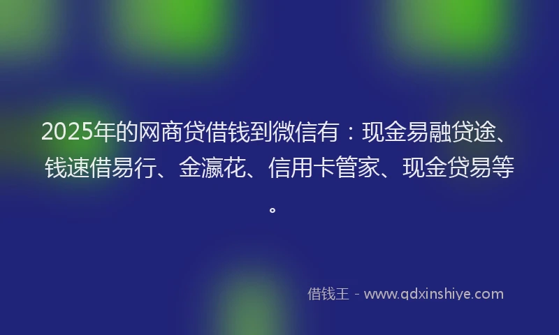 2025年的网商贷借钱到微信有：现金易融贷途、钱速借易行、金瀛花、信用卡管家、现金贷易等。