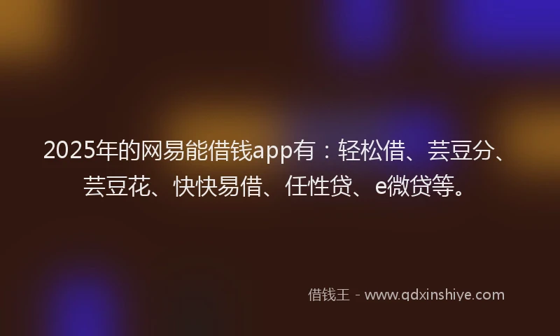 2025年的网易能借钱app有：轻松借、芸豆分、芸豆花、快快易借、任性贷、e微贷等。