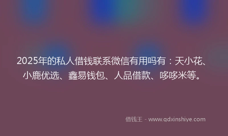 2025年的私人借钱联系微信有用吗有：天小花、小鹿优选、鑫易钱包、人品借款、哆哆米等。