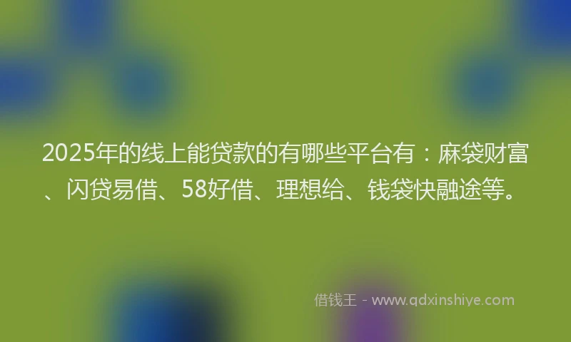 2025年的线上能贷款的有哪些平台有：麻袋财富、闪贷易借、58好借、理想给、钱袋快融途等。