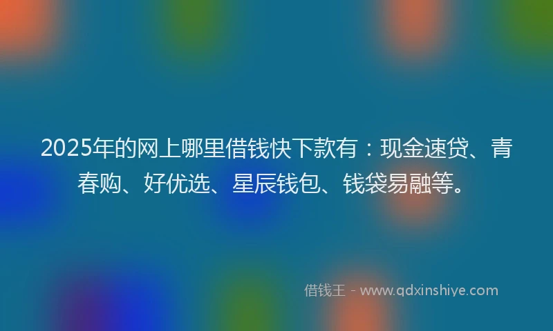 2025年的网上哪里借钱快下款有：现金速贷、青春购、好优选、星辰钱包、钱袋易融等。