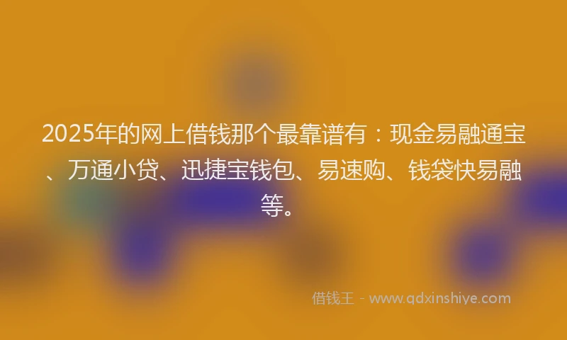 2025年的网上借钱那个最靠谱有：现金易融通宝、万通小贷、迅捷宝钱包、易速购、钱袋快易融等。