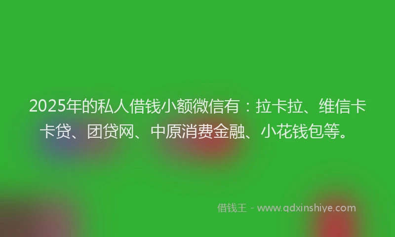 2025年的私人借钱小额微信有：拉卡拉、维信卡卡贷、团贷网、中原消费金融、小花钱包等。
