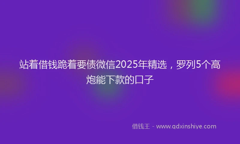 站着借钱跪着要债微信2025年精选，罗列5个高炮能下款的口子