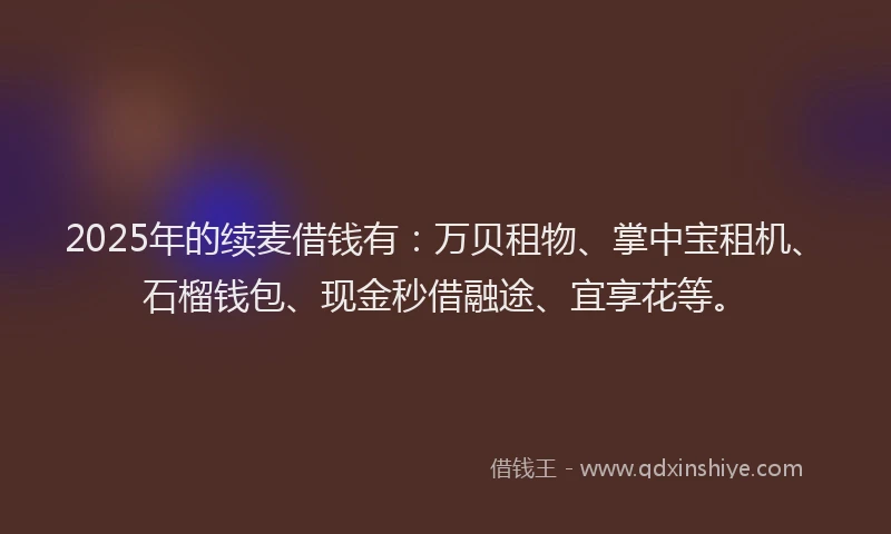 2025年的续麦借钱有：万贝租物、掌中宝租机、石榴钱包、现金秒借融途、宜享花等。