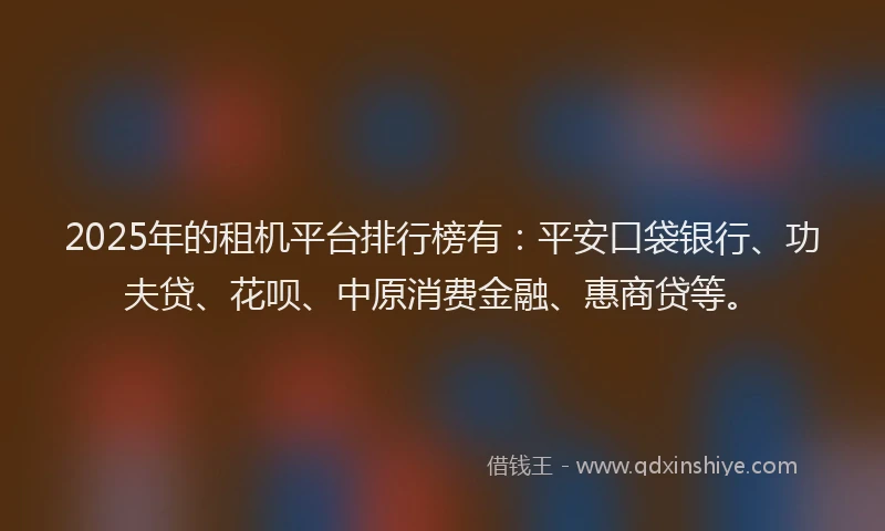 2025年的租机平台排行榜有：平安口袋银行、功夫贷、花呗、中原消费金融、惠商贷等。