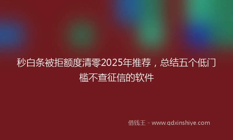 秒白条被拒额度清零2025年推荐，总结五个低门槛不查征信的软件