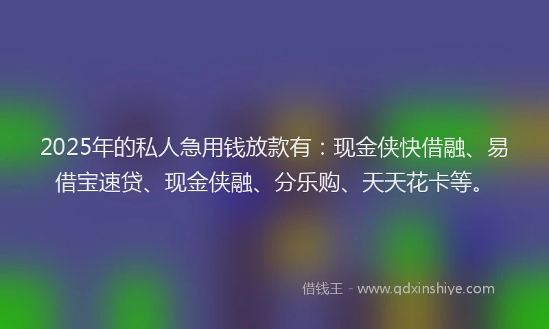 2025年的私人急用钱放款有：现金侠快借融、易借宝速贷、现金侠融、分乐购、天天花卡等。