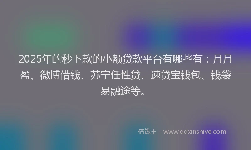 2025年的秒下款的小额贷款平台有哪些有：月月盈、微博借钱、苏宁任性贷、速贷宝钱包、钱袋易融途等。