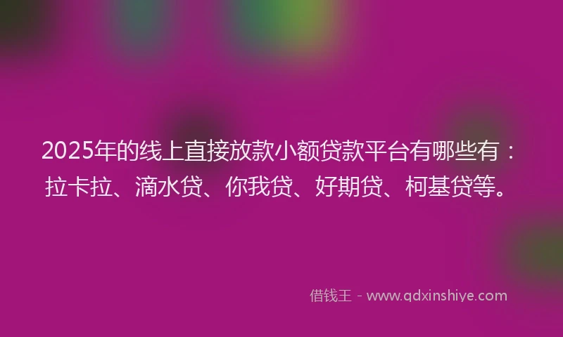 2025年的线上直接放款小额贷款平台有哪些有：拉卡拉、滴水贷、你我贷、好期贷、柯基贷等。