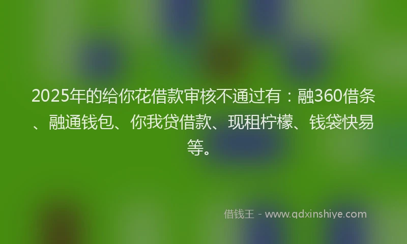 2025年的给你花借款审核不通过有：融360借条、融通钱包、你我贷借款、现租柠檬、钱袋快易等。