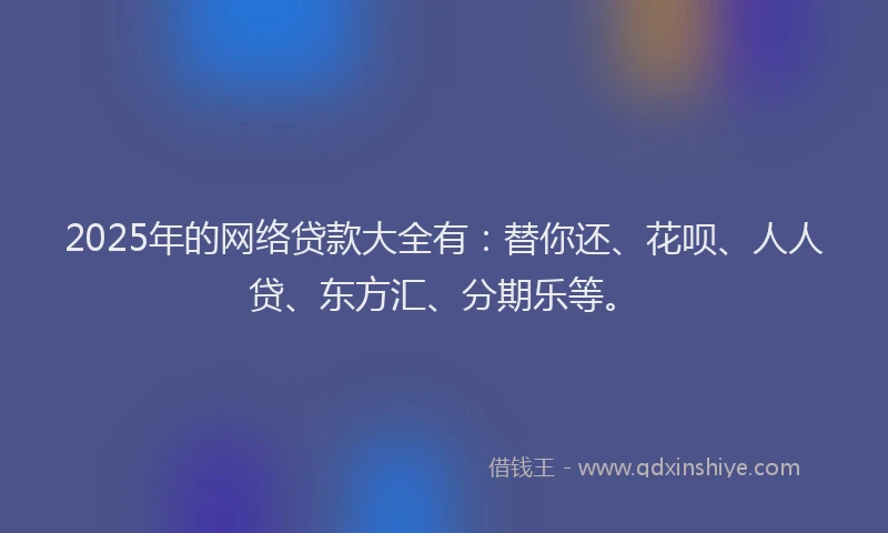 2025年的网络贷款大全有：替你还、花呗、人人贷、东方汇、分期乐等。