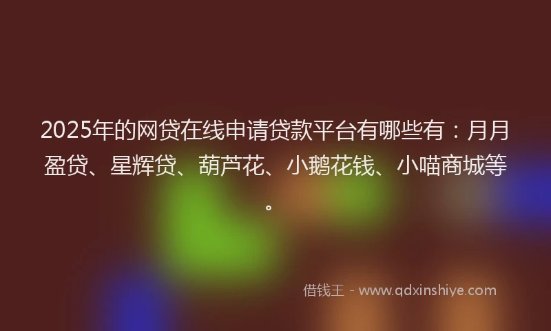 2025年的网贷在线申请贷款平台有哪些有：月月盈贷、星辉贷、葫芦花、小鹅花钱、小喵商城等。