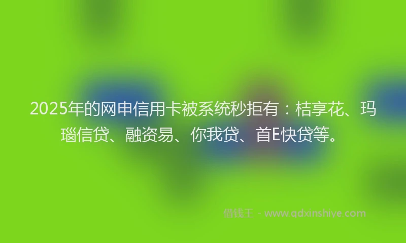 2025年的网申信用卡被系统秒拒有：桔享花、玛瑙信贷、融资易、你我贷、首E快贷等。