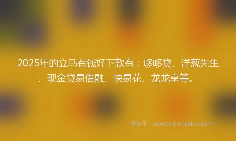 2025年的立马有钱好下款有：哆哆贷、洋葱先生、现金贷易借融、快易花、龙龙享等。