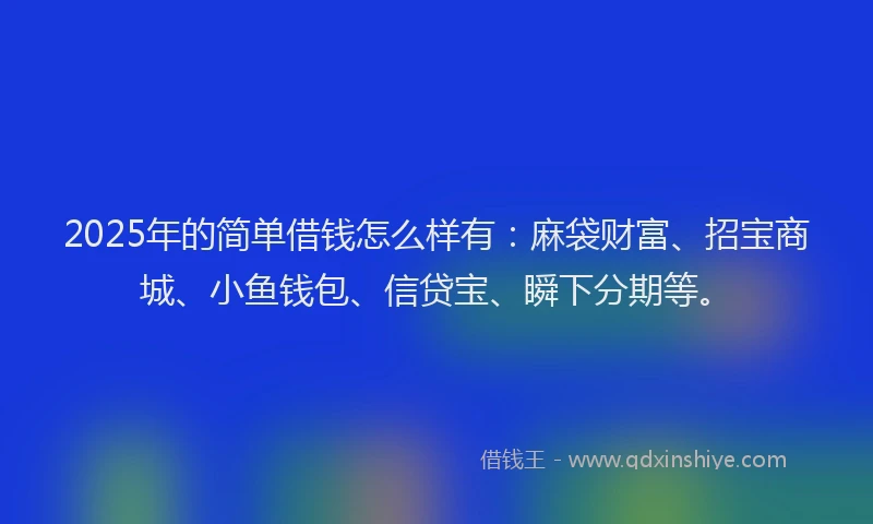 2025年的简单借钱怎么样有：麻袋财富、招宝商城、小鱼钱包、信贷宝、瞬下分期等。