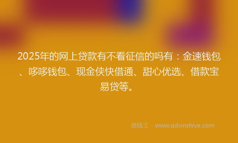2025年的网上贷款有不看征信的吗有：金速钱包、哆哆钱包、现金侠快借通、甜心优选、借款宝易贷等。