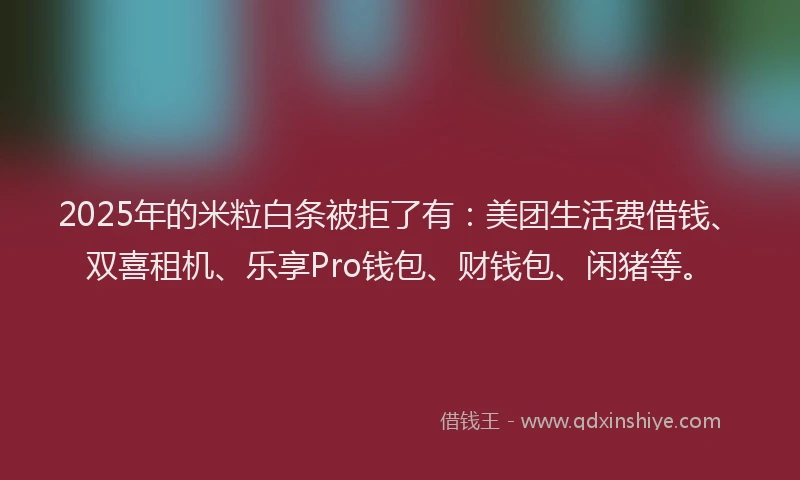 2025年的米粒白条被拒了有：美团生活费借钱、双喜租机、乐享Pro钱包、财钱包、闲猪等。