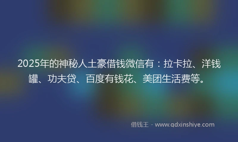 2025年的神秘人土豪借钱微信有：拉卡拉、洋钱罐、功夫贷、百度有钱花、美团生活费等。