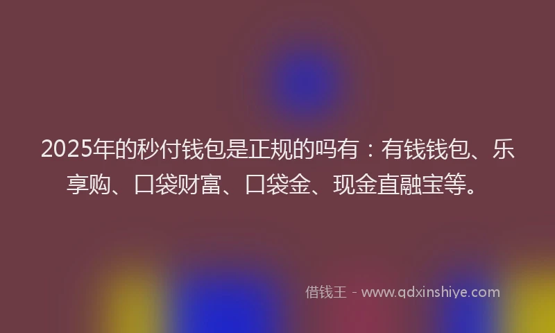 2025年的秒付钱包是正规的吗有：有钱钱包、乐享购、口袋财富、口袋金、现金直融宝等。
