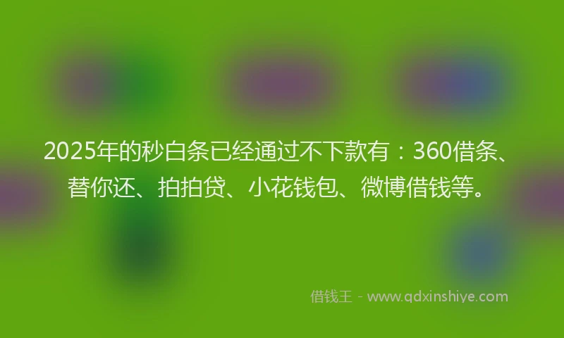 2025年的秒白条已经通过不下款有：360借条、替你还、拍拍贷、小花钱包、微博借钱等。