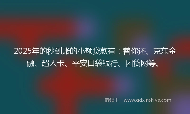 2025年的秒到账的小额贷款有：替你还、京东金融、超人卡、平安口袋银行、团贷网等。