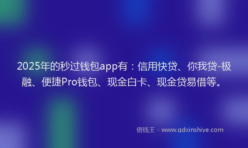 2025年的秒过钱包app有：信用快贷、你我贷-极融、便捷Pro钱包、现金白卡、现金贷易借等。