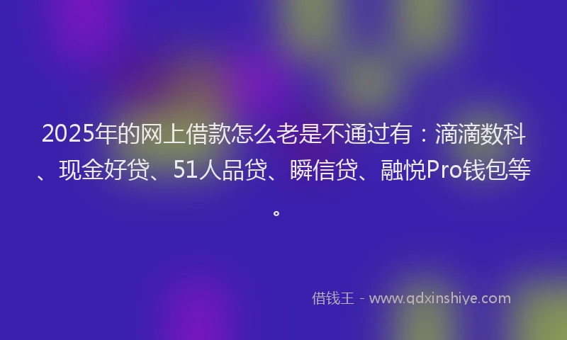 2025年的网上借款怎么老是不通过有：滴滴数科、现金好贷、51人品贷、瞬信贷、融悦Pro钱包等。
