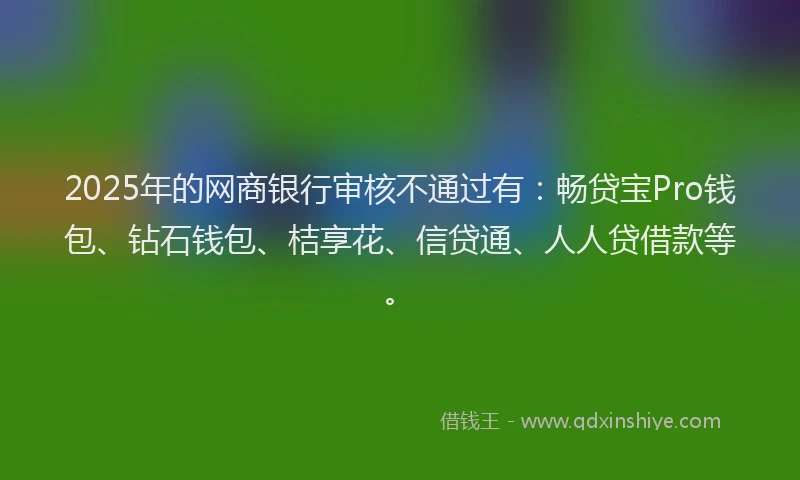 2025年的网商银行审核不通过有：畅贷宝Pro钱包、钻石钱包、桔享花、信贷通、人人贷借款等。
