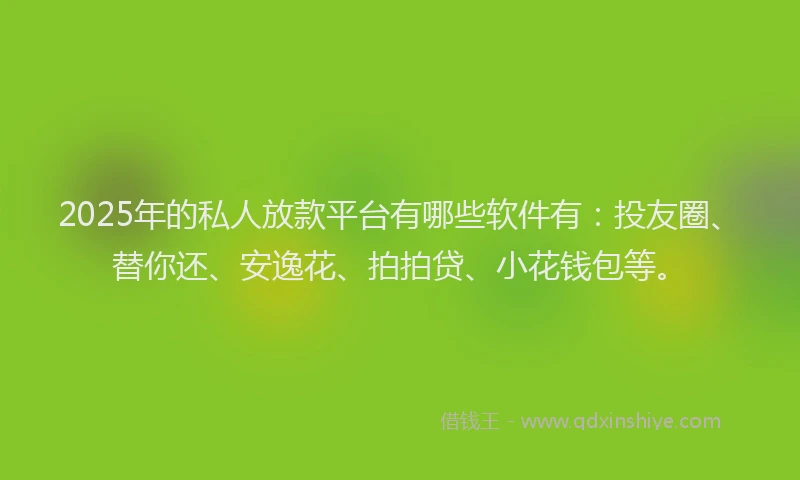 2025年的私人放款平台有哪些软件有：投友圈、替你还、安逸花、拍拍贷、小花钱包等。