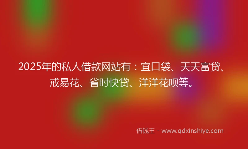 2025年的私人借款网站有：宜口袋、天天富贷、戒易花、省时快贷、洋洋花呗等。