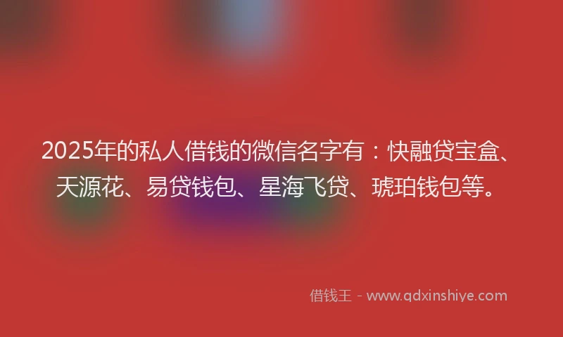 2025年的私人借钱的微信名字有：快融贷宝盒、天源花、易贷钱包、星海飞贷、琥珀钱包等。