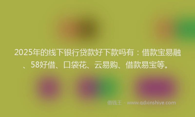 2025年的线下银行贷款好下款吗有：借款宝易融、58好借、口袋花、云易购、借款易宝等。