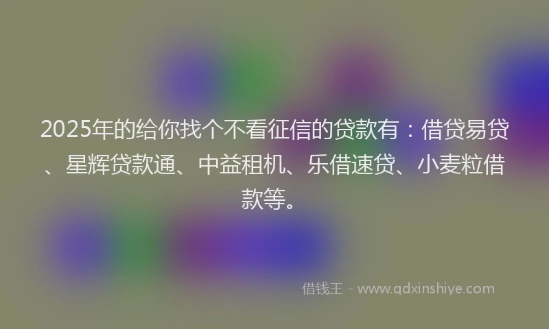 2025年的给你找个不看征信的贷款有：借贷易贷、星辉贷款通、中益租机、乐借速贷、小麦粒借款等。