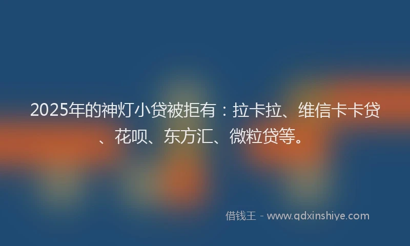 2025年的神灯小贷被拒有：拉卡拉、维信卡卡贷、花呗、东方汇、微粒贷等。