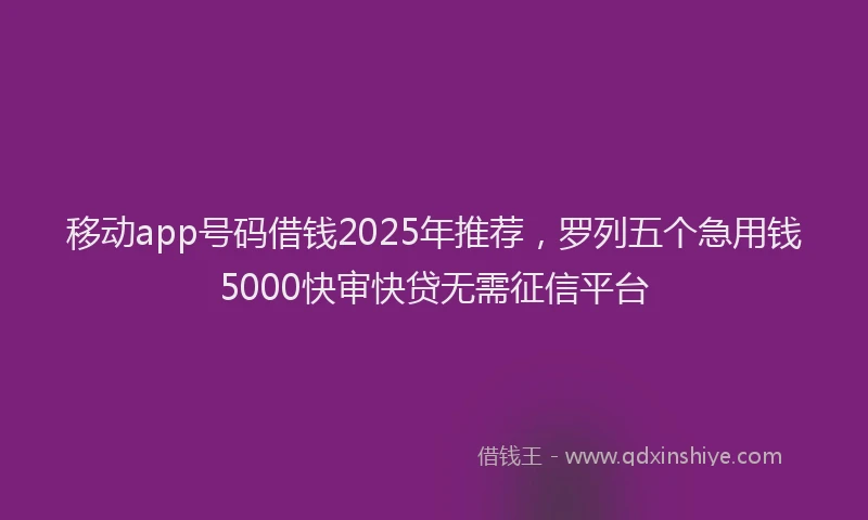 移动app号码借钱2025年推荐，罗列五个急用钱5000快审快贷无需征信平台