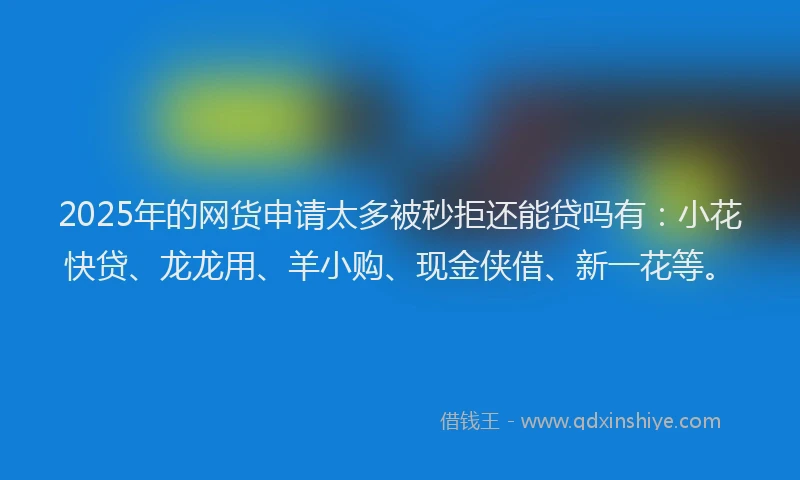 2025年的网货申请太多被秒拒还能贷吗有：小花快贷、龙龙用、羊小购、现金侠借、新一花等。