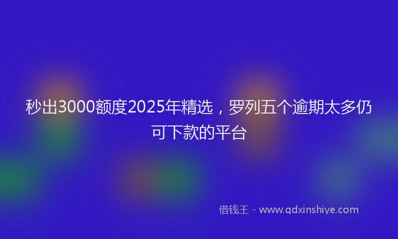 秒出3000额度2025年精选，罗列五个逾期太多仍可下款的平台