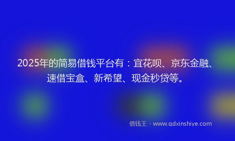2025年的简易借钱平台有：宜花呗、京东金融、速借宝盒、新希望、现金秒贷等。