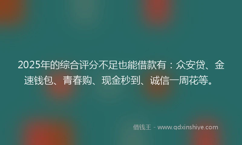 2025年的综合评分不足也能借款有：众安贷、金速钱包、青春购、现金秒到、诚信一周花等。