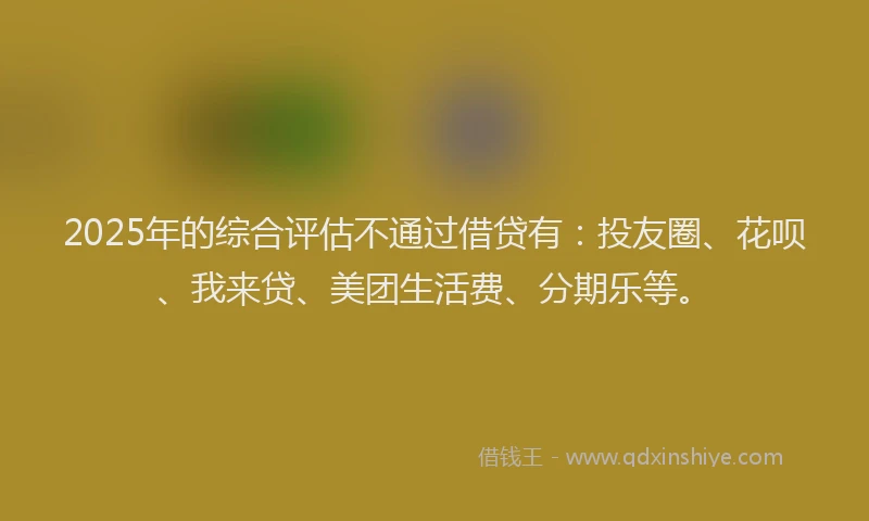 2025年的综合评估不通过借贷有：投友圈、花呗、我来贷、美团生活费、分期乐等。