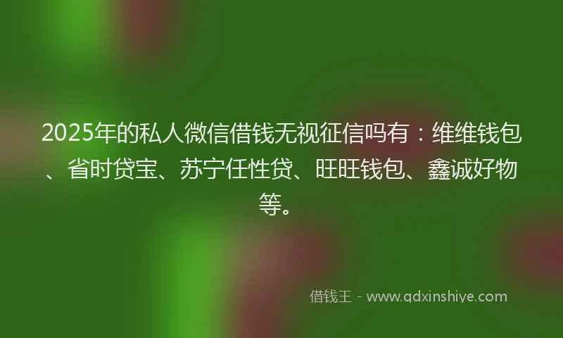 2025年的私人微信借钱无视征信吗有：维维钱包、省时贷宝、苏宁任性贷、旺旺钱包、鑫诚好物等。