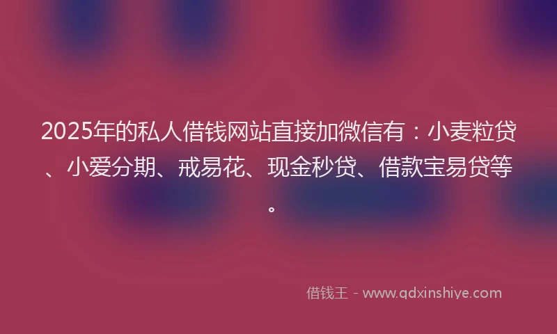 2025年的私人借钱网站直接加微信有：小麦粒贷、小爱分期、戒易花、现金秒贷、借款宝易贷等。