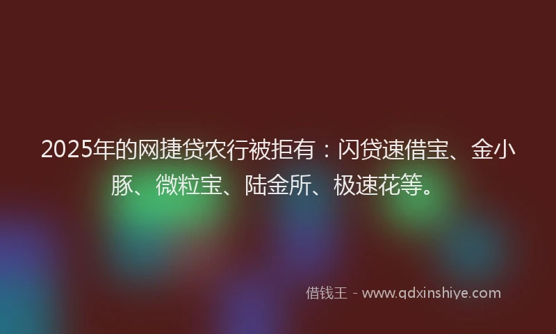 2025年的网捷贷农行被拒有：闪贷速借宝、金小豚、微粒宝、陆金所、极速花等。