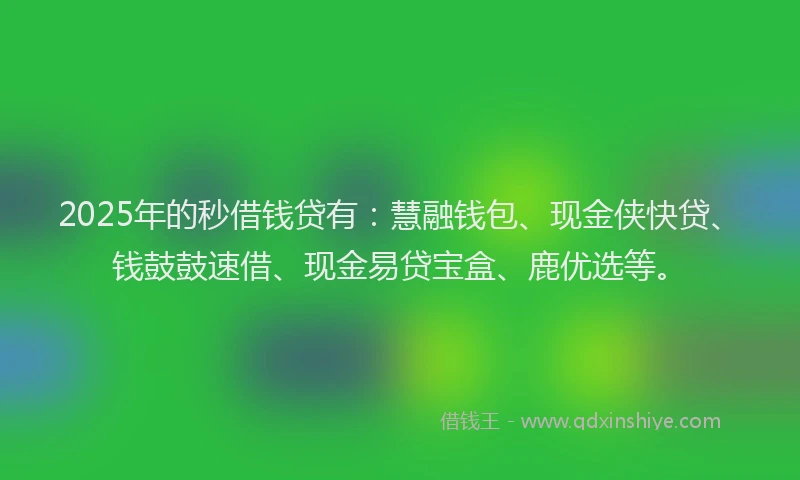 2025年的秒借钱贷有：慧融钱包、现金侠快贷、钱鼓鼓速借、现金易贷宝盒、鹿优选等。