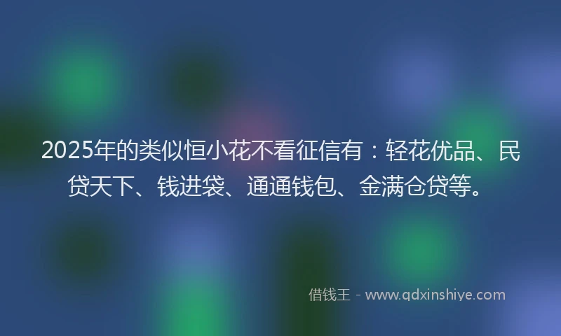 2025年的类似恒小花不看征信有：轻花优品、民贷天下、钱进袋、通通钱包、金满仓贷等。